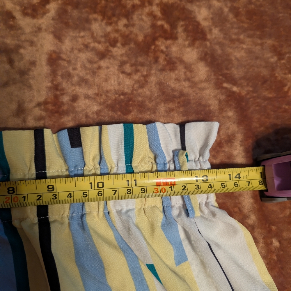 SHEIN High Waist Striped Paper Bag Shorts with Tie- Blue, Yellow, Black - Picture 5 of 7